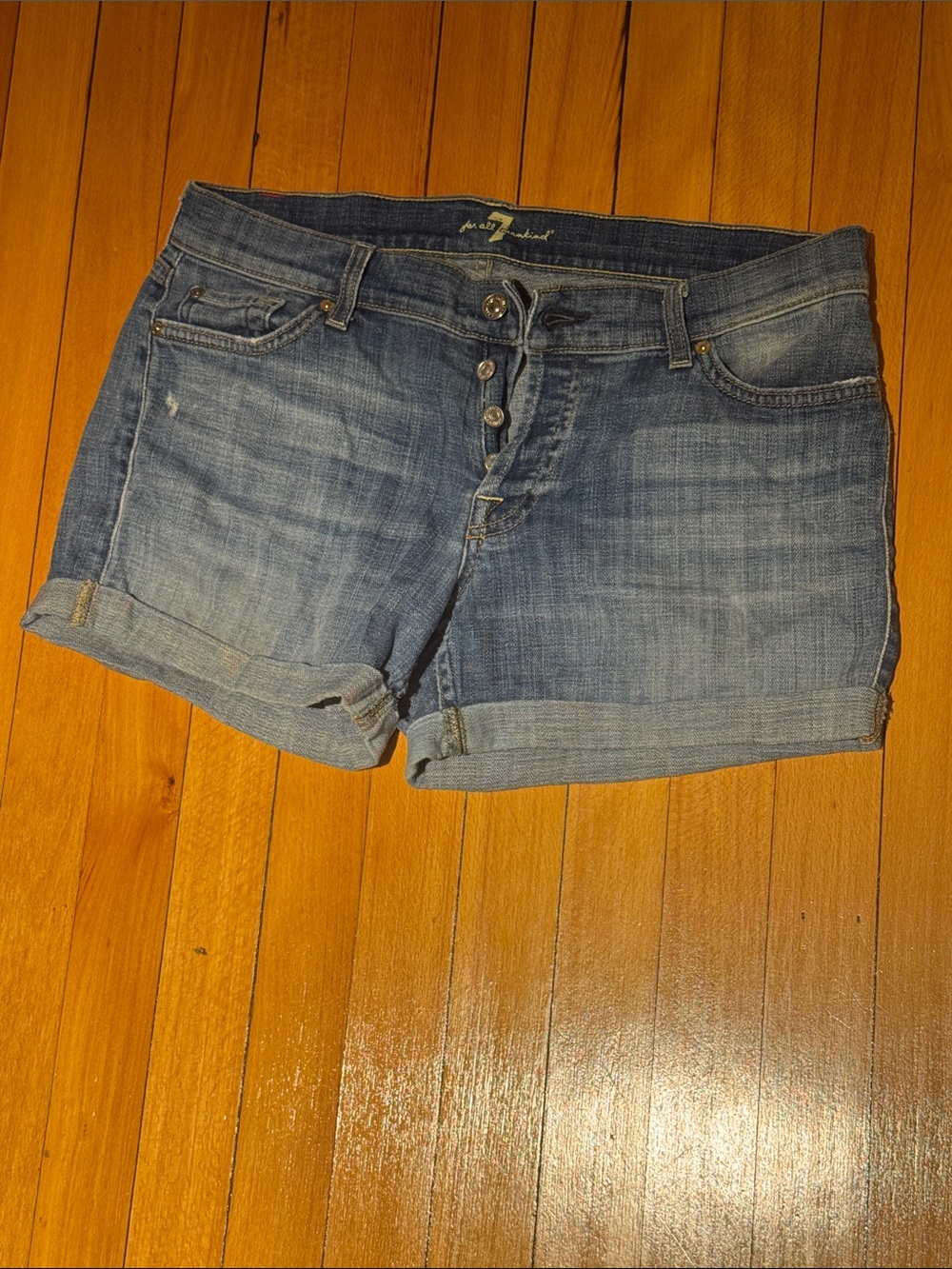7 For All Mankind Light Blue Rolled Cuff Denim Shorts